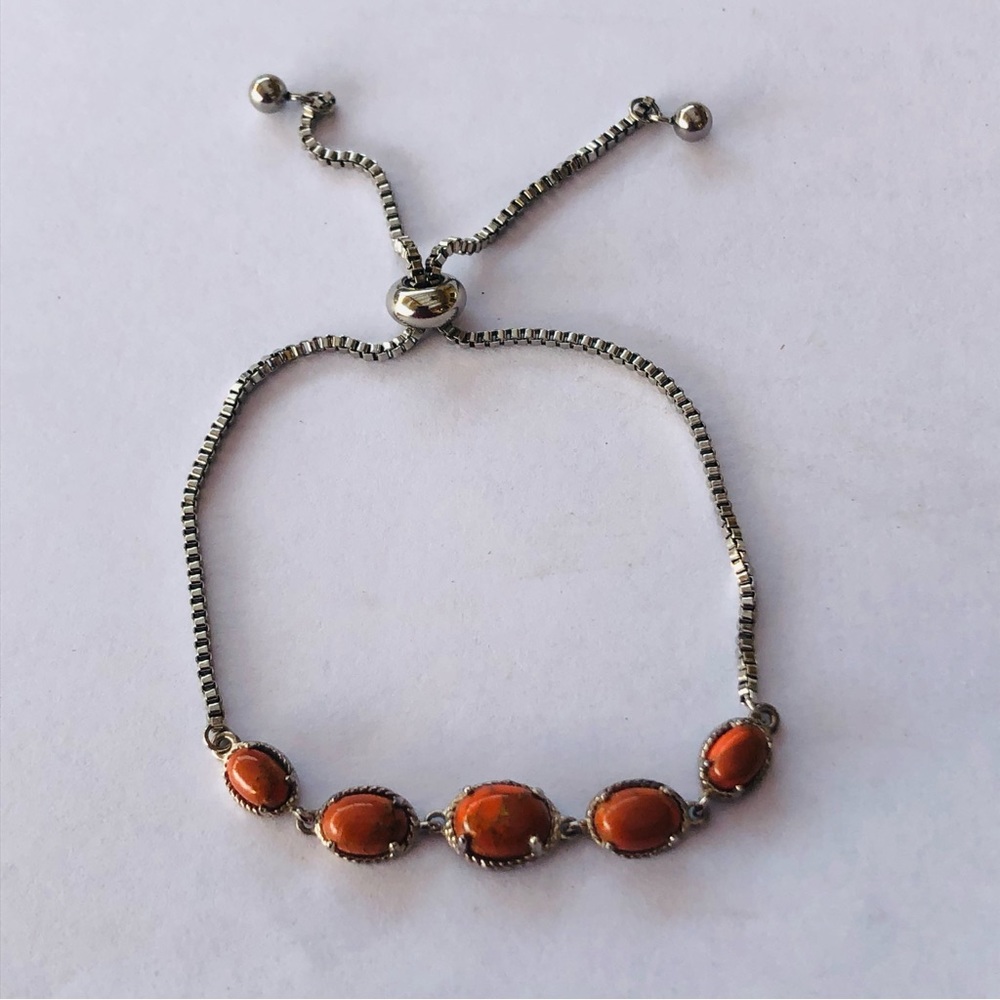 Sterling Orange Howlite Adjustable Pull Bracelet